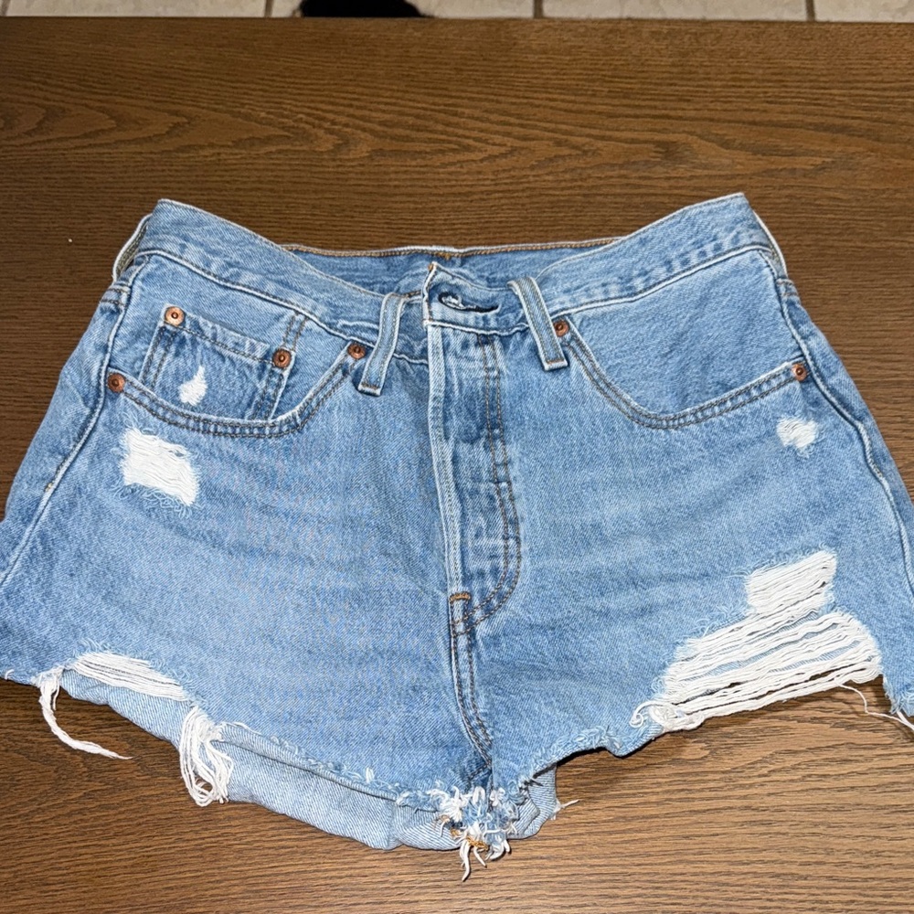 Levi's Light Blue Distressed Jean Shorts